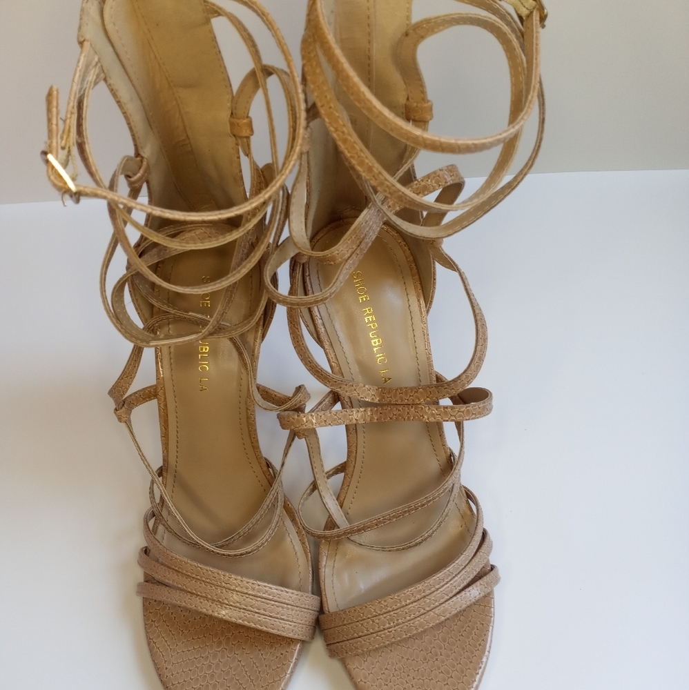 Nude Snake Skin Gladiator Heels